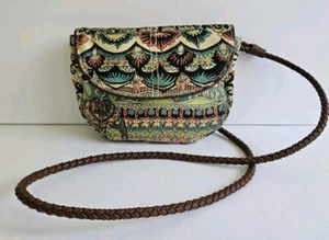 Sakroots Crossbody Bag Boho Patterned Canvas Rounded Flap Braided Strap Blue - Picture 1 of 8