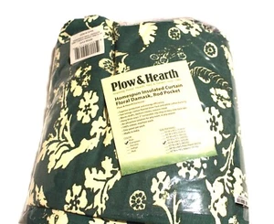 Plow & Hearth Steel Evergreen Floral Damask Rod-Pocket Insulated Curtain - Picture 1 of 5