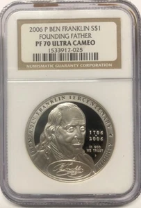 2006 BEN FRANKLIN Silver Dollar NGC PF70💥FLAWLESS QUALITY💥 - Picture 1 of 4
