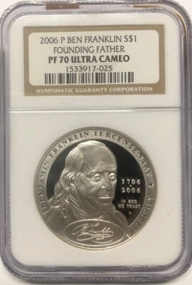 2006 BEN FRANKLIN Silver Dollar NGC PF70💥FLAWLESS QUALITY💥 - Image 1 of 4