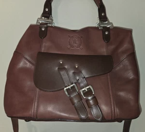 Lauren by Ralph Lauren Brown Leather Saddle Bag Vintage 1987 Plaid Lining Purse - Picture 1 of 19