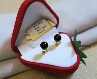 ECHT GOLD ***  Ohrstecker  Ohrringe mit Onyx Kugel, 6 mm Ø - Bild 1 von 4