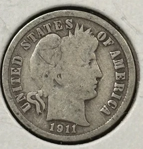 1911 Barber Dime 90% Argento US 10c in buone condizioni - Circolato (#1043) - Foto 1 di 4