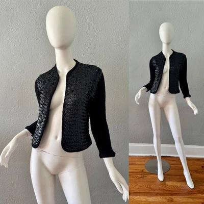 Suéter Cárdigan Abierto ORLON Lentejuelas Tejido Negro Años 50 De Colección XS Foto 1 de 4