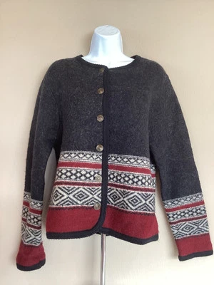 Tally-Ho Sweater Women’s Gray Red Size M Cardigan 100% Wool Vintage  - Image 1 of 4