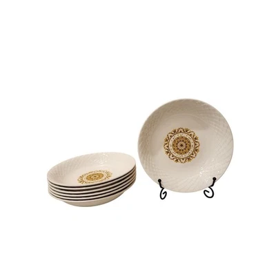 Enoch Wedgwood Tunstall Gold Medallion England Soup Bowls Set Vintage 8 inch - Image 1 of 4