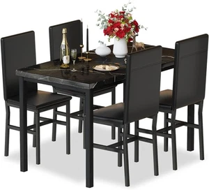 tantohom Dining Table Set for 4, 5-Piece Faux Marble Dining Set,4 Upholstered PU - Picture 1 of 5