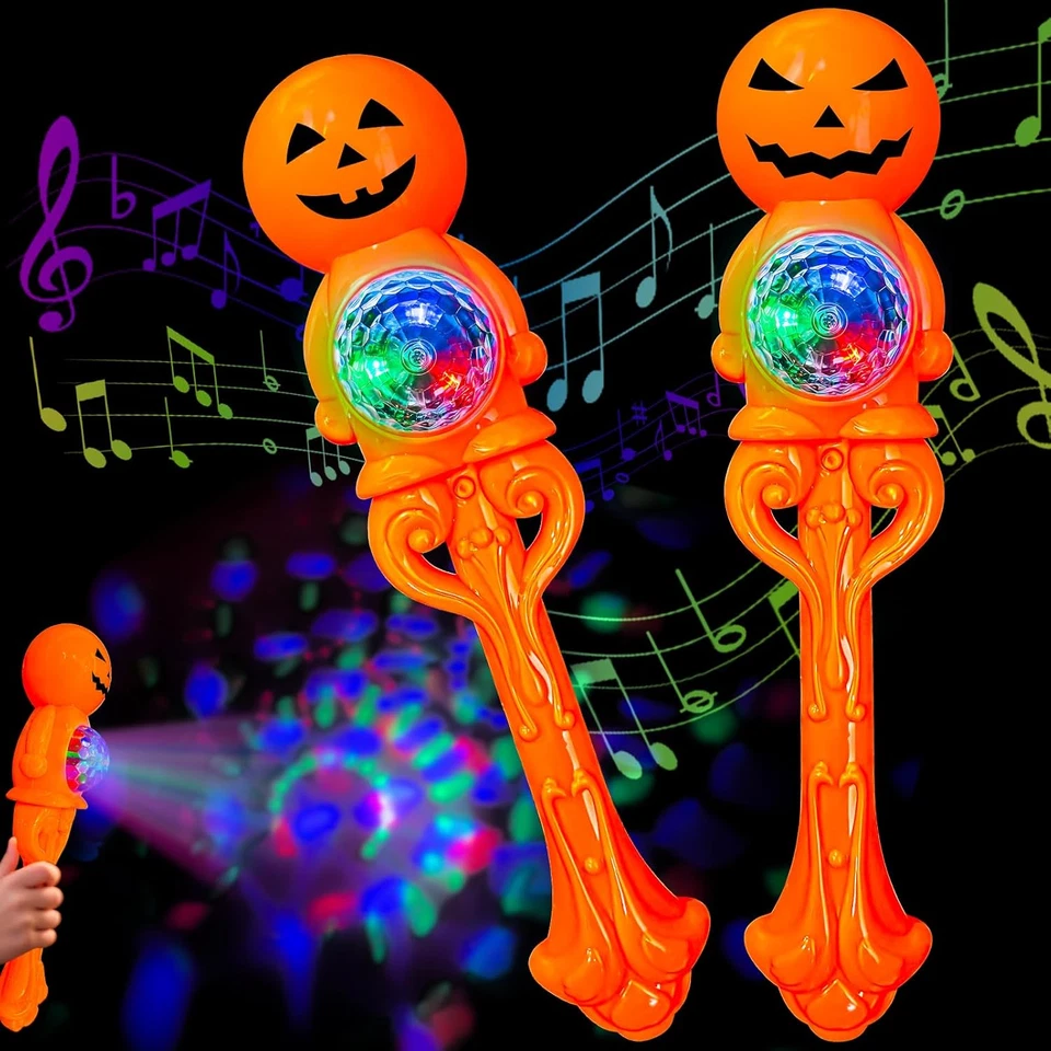 "Paquete de 2 favores de fiesta de Halloween, varita giratoria de calabaza iluminada con música, Han de 13""" Foto 1 de 4