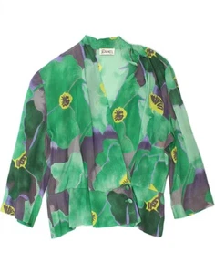 VINTAGE Womens 3 Button Biker Jacket UK 18 XL Green Floral Acetate AF02 - Picture 1 of 3