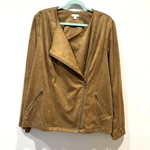 J.Jill Kunstleder Motorradjacke camelbraun asymmetrisch Reißverschlusstaschen Damengröße Large - Bild 1 von 9