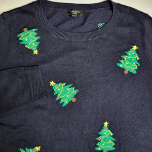 Suéter Talbots Pequeño Pequeño Árbol de Navidad AOP Top Vacaciones Festivo Azul Marino - Imagen 1 de 7