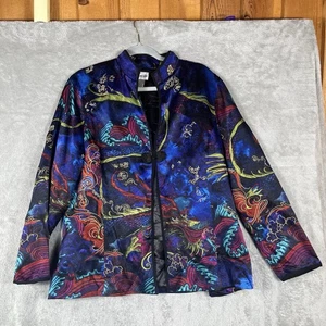 Hermosa Chaqueta de Seda Chicos Talla 2 Estampado Dragón Asiático Dorado Bordado Tono Joya - Imagen 1 de 12