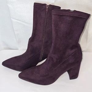 Express Damen-Stiefeletten lila pflaume Kunst-Wildleder Reißverschluss Größe 6 Blockabsatz Booties - Bild 1 von 10