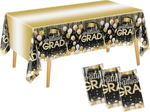 Merear 3 Pack Graduation Tablecloth Class of 2025, Gongrats Grad Gold - Picture 1 of 7