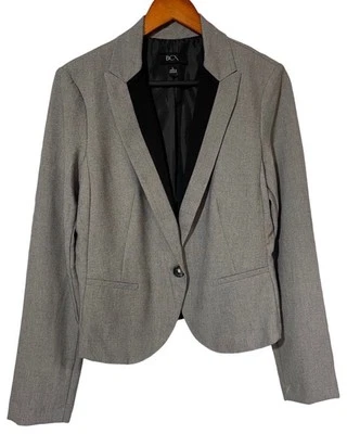 Blazer feminino BCX cinza lapela preta fecho de botão único tamanho grande desgaste de carreira - Imagem 1 de 4
