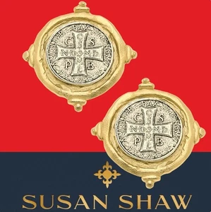 Susan Shaw Earrings St. Benedict Cross Studs Earrings Gold 24K TPG - Picture 1 of 9