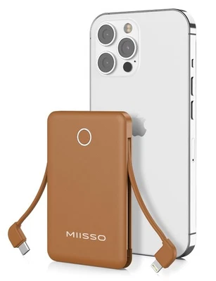 Cabos embutidos ultra finos Miisso 6000mah Power Bank tamanho cartão USB C cabos - Imagem 1 de 4