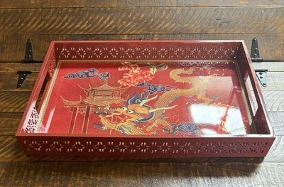 Williams Sonoma Lunar New Year Lacquered Wood Dragon Tray Large 22”x15"  New OB - Image 1 of 2