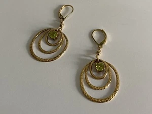 925 STERLING SILVER GOLD PLATED PERIDOT EARRINGS - Picture 1 of 6
