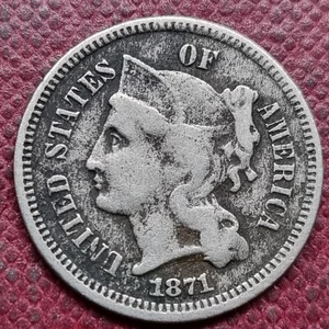 1871 Three Cent Piece Nickel 3c Circulated #96841 - Picture 1 of 2