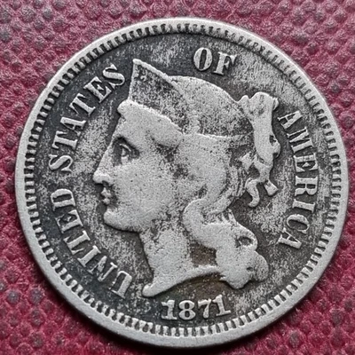1871 Three Cent Piece Nickel 3c Circulated #96841 - Image 1 of 2