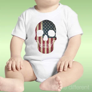 Body Neonato Unisex Teschio Skull Bandiera America Idea Regalo - Foto 1 di 1