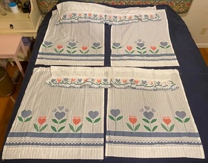 NWOT Vintage 70s 80s Curtain Set Calico Heart Flowers 4 Panels, 2 Valances ~ USA - Picture 1 of 7