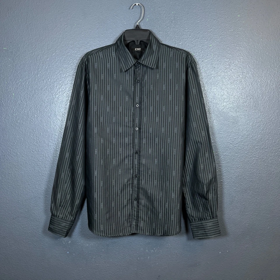 C.N.C Disfraz Nacional 48 Hombre Negro Gris Rayas Manga Larga Camisa Abotonada Foto 1 de 4