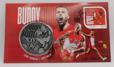 2022: Buddy Franklin 1000 Goals Medallion Cover: # 0140 /2022 - image 1 of 3