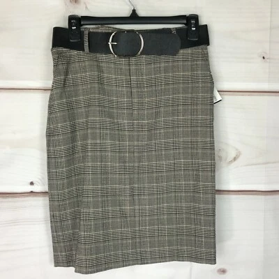 Бар III юбка женщин 2 коричневый черный клетку карандаш эластичной подпоясанный с подкладкой карманы - Изображение 1 из 4