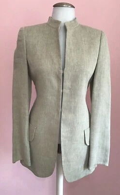 Blazer Chaqueta Larga Mujer AKRIS Bergdorf Goodman 4 Beige Lujo Lino Diseñador Foto 1 de 4