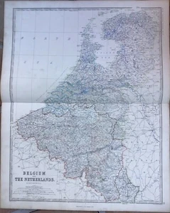 1861 Double-Page Antique Map - "BELGIUM & THE NETHERLANDS" - Keith Johnston - Picture 1 of 5