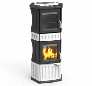 LINCAR MONELLA 185N BIANCO STUFA A LEGNA + FORNO 13,3KW CERAMICA/GHISA - Foto 1 di 1