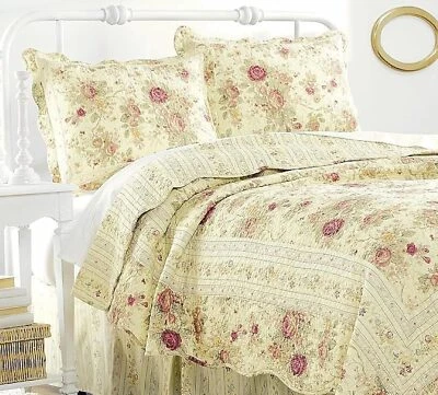 Juego de edredón de algodón ropa de cama rosas románticas finamente cosidas tamaño queen incluye Foto 1 de 4