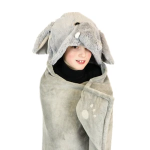 Manta y mitones con capucha para niños talla única de peluche animal tiro portátil - elefante - Imagen 1 de 1