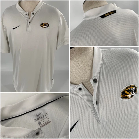 Mizzou Tigers Nike Dri-Fit Henley Shirt M Men White 2 Snaps Poly YGI B3-228 Cover