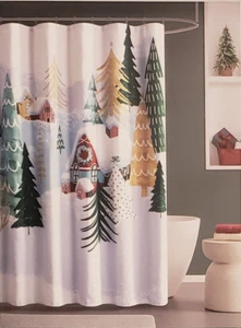 Cortina de ducha de tela verde para casa de vacaciones Martha Stewart 72"x72" dorado rojo azul - Imagen 1 de 7