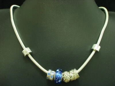 PANDORA 925 Argento Sterling Collier Con Vetro & Zirconia Carico/50,6g/50,0 CM - Immagine 1 di 3