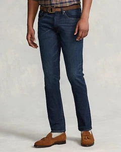 Polo Ralph Lauren Varick jeans dritti blu scuro lavato taglia 32 x 32 nuova con etichette - Foto 1 di 6