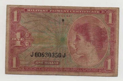 USA MILITARY PAYMENT CERTEFICATE 1 DOLLAR 1965 PICK M61 SERIE 641 LOOK SCANS - Image 1 of 2