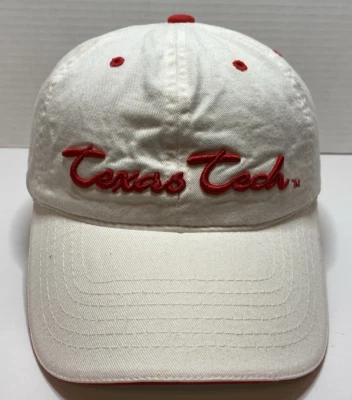Sombrero Texas Tech Blanco Ajustable Correa Trasera Rojo Elevado Bordado Logo Foto 1 de 4