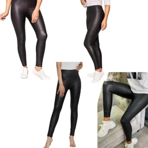 Mujeres Wet Look PU Cintura Alta Motociclista Leggings Elásticos Largo Completo Pantalones Ajustados - Imagen 1 de 6