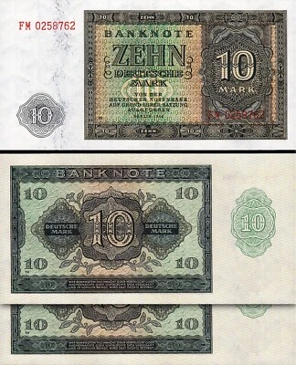 Germany (Democratic) 10 Mark 1948, UNC, 2 Pcs PAIR, Consecutive, P-12b,Watermark - Image 1 of 4
