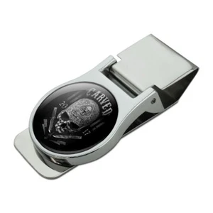 Tallado One Shot Kill Bandera de EE. UU. Cráneo Táctico Satén Cromo Metal Clip para Dinero - Imagen 1 de 4