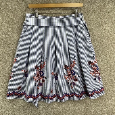 Falda para mujer Nine West talla 6 azul blanco a rayas floral bordada plisada Foto 1 de 4