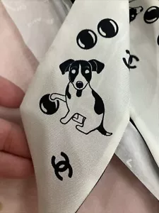 Chanel 23P Hair Band Scarf Dog & Shamrock, Logos And Puppies New In Box Twillie - Picture 1 of 11