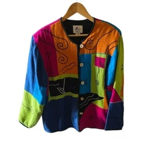 Earth Sea and Sky Vintagr Colorful Colorblock Abstract Jacket 90s Size Medium - Picture 1 of 4