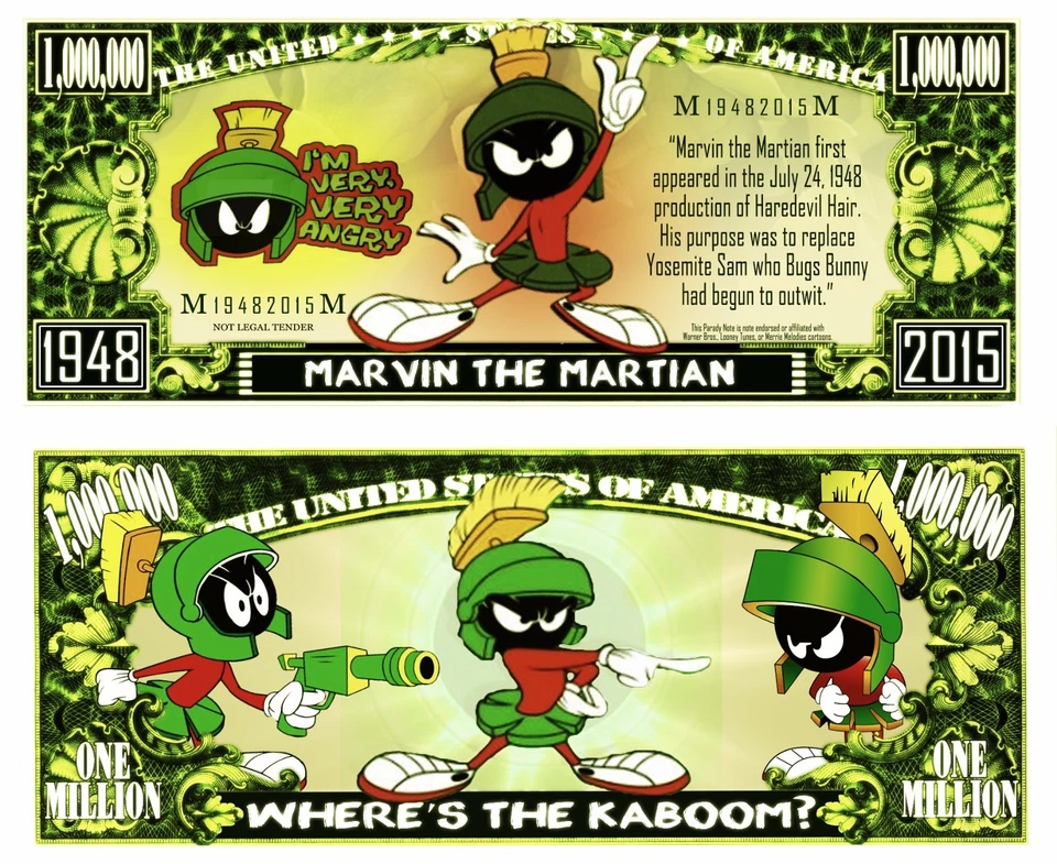 OUR MARVIN THE MARTIAN CARTOON DOLLAR BILL (25 Bills)