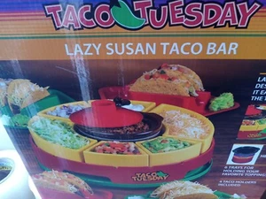 Taco Tuesday Heated Lazy Susan Topping Bar Nostalgia NEW in Box w/4 Holders NIB - Picture 1 of 1