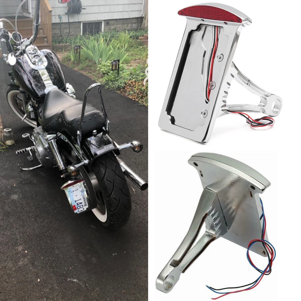 Luz trasera con soporte de matrícula de montaje lateral cromado para moto bobber chopper Foto 1 de 4